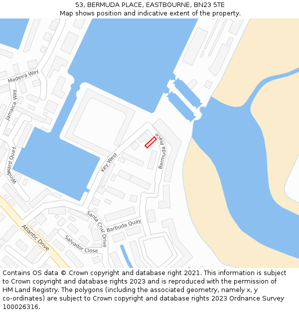 53, BERMUDA PLACE, EASTBOURNE, BN23 5TE: Location map and indicative extent of plot