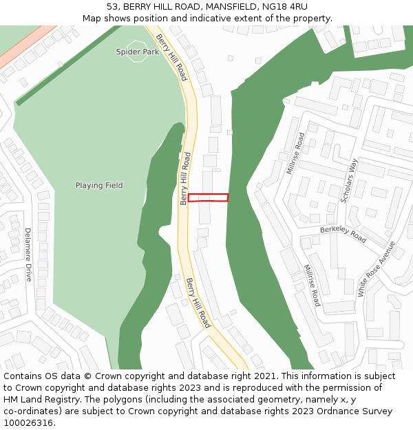 53, BERRY HILL ROAD, MANSFIELD, NG18 4RU: Location map and indicative extent of plot