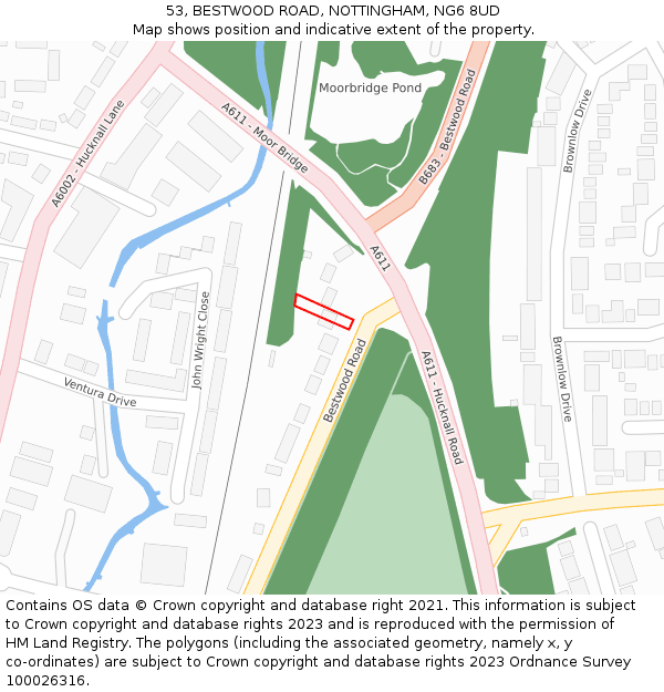 53, BESTWOOD ROAD, NOTTINGHAM, NG6 8UD: Location map and indicative extent of plot