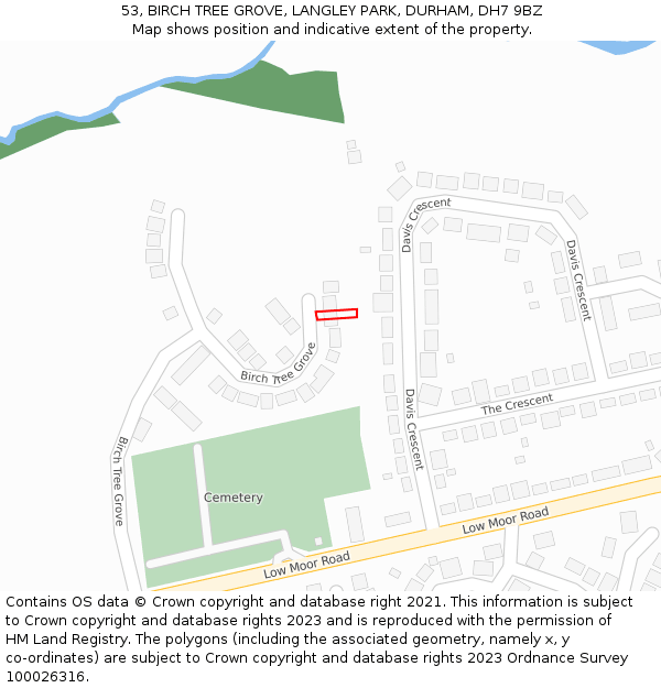 53, BIRCH TREE GROVE, LANGLEY PARK, DURHAM, DH7 9BZ: Location map and indicative extent of plot