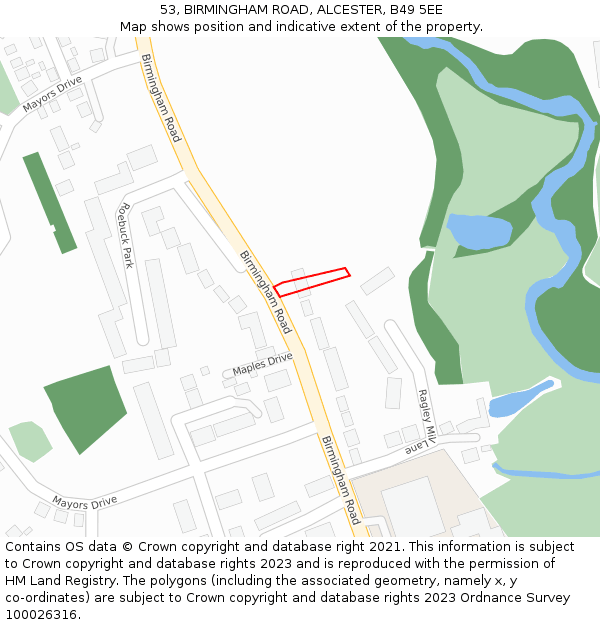53, BIRMINGHAM ROAD, ALCESTER, B49 5EE: Location map and indicative extent of plot