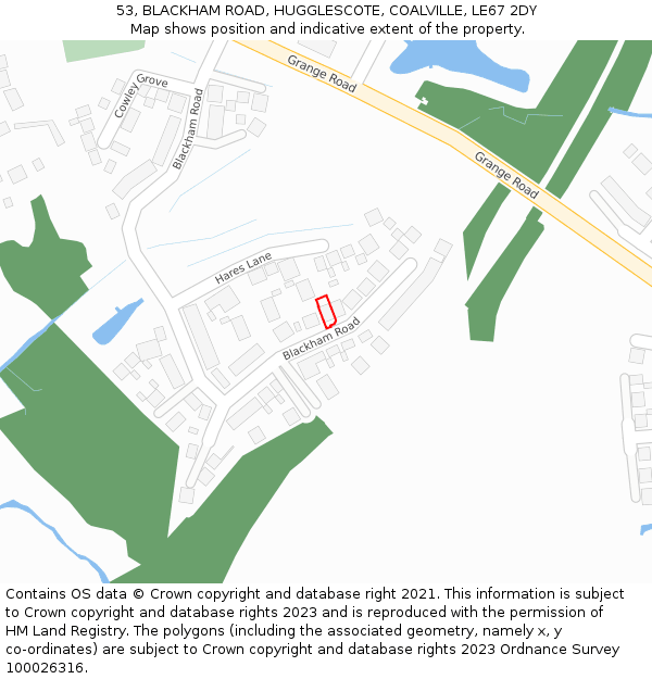 53, BLACKHAM ROAD, HUGGLESCOTE, COALVILLE, LE67 2DY: Location map and indicative extent of plot