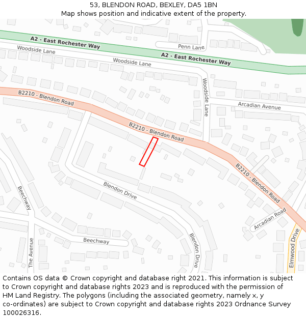 53, BLENDON ROAD, BEXLEY, DA5 1BN: Location map and indicative extent of plot