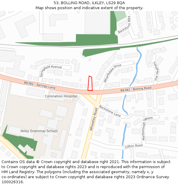53, BOLLING ROAD, ILKLEY, LS29 8QA: Location map and indicative extent of plot
