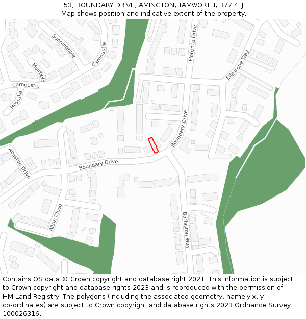 53, BOUNDARY DRIVE, AMINGTON, TAMWORTH, B77 4FJ: Location map and indicative extent of plot