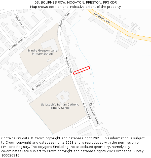 53, BOURNES ROW, HOGHTON, PRESTON, PR5 0DR: Location map and indicative extent of plot