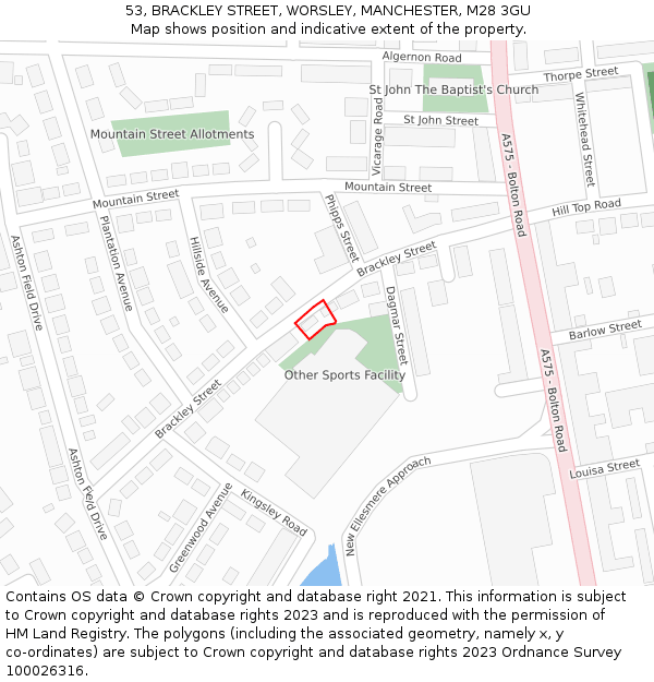 53, BRACKLEY STREET, WORSLEY, MANCHESTER, M28 3GU: Location map and indicative extent of plot