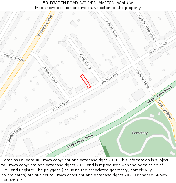 53, BRADEN ROAD, WOLVERHAMPTON, WV4 4JW: Location map and indicative extent of plot