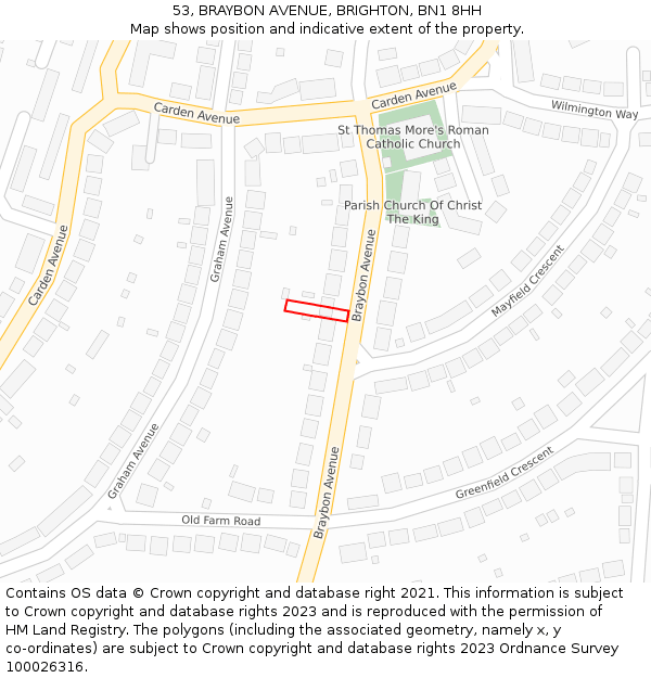 53, BRAYBON AVENUE, BRIGHTON, BN1 8HH: Location map and indicative extent of plot