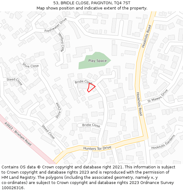 53, BRIDLE CLOSE, PAIGNTON, TQ4 7ST: Location map and indicative extent of plot