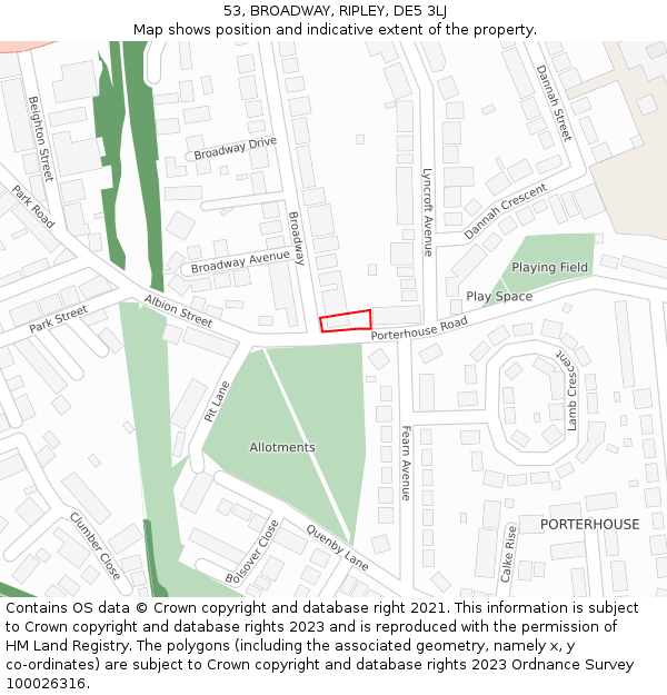 53, BROADWAY, RIPLEY, DE5 3LJ: Location map and indicative extent of plot