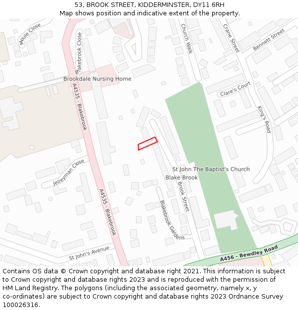 53, BROOK STREET, KIDDERMINSTER, DY11 6RH: Location map and indicative extent of plot