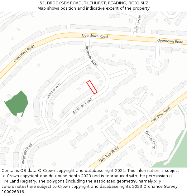 53, BROOKSBY ROAD, TILEHURST, READING, RG31 6LZ: Location map and indicative extent of plot