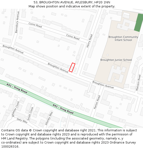 53, BROUGHTON AVENUE, AYLESBURY, HP20 1NN: Location map and indicative extent of plot