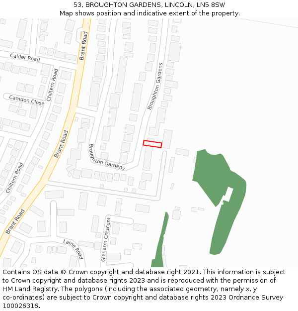 53, BROUGHTON GARDENS, LINCOLN, LN5 8SW: Location map and indicative extent of plot