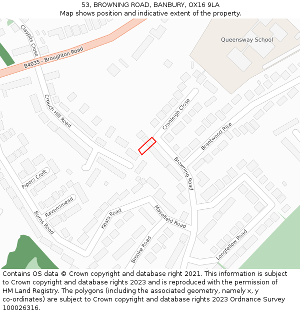 53, BROWNING ROAD, BANBURY, OX16 9LA: Location map and indicative extent of plot