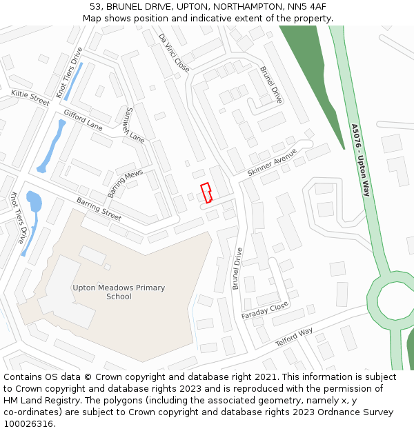 53, BRUNEL DRIVE, UPTON, NORTHAMPTON, NN5 4AF: Location map and indicative extent of plot