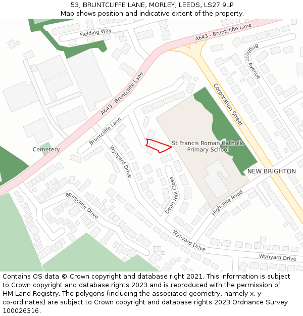 53, BRUNTCLIFFE LANE, MORLEY, LEEDS, LS27 9LP: Location map and indicative extent of plot