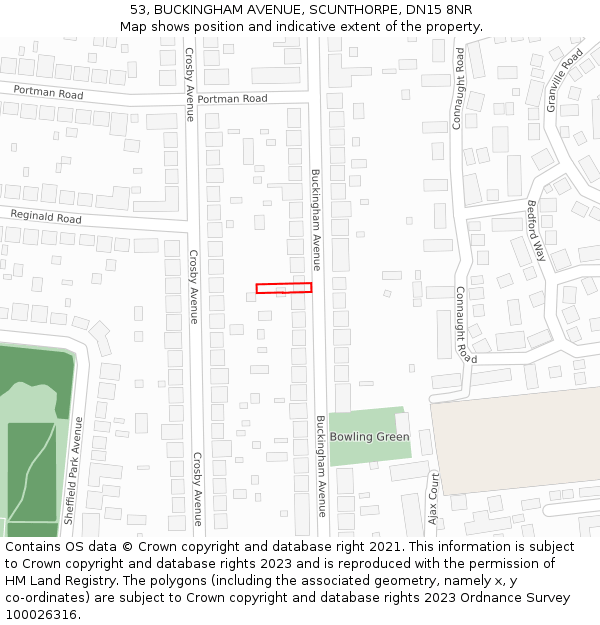 53, BUCKINGHAM AVENUE, SCUNTHORPE, DN15 8NR: Location map and indicative extent of plot