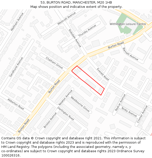 53, BURTON ROAD, MANCHESTER, M20 1HB: Location map and indicative extent of plot