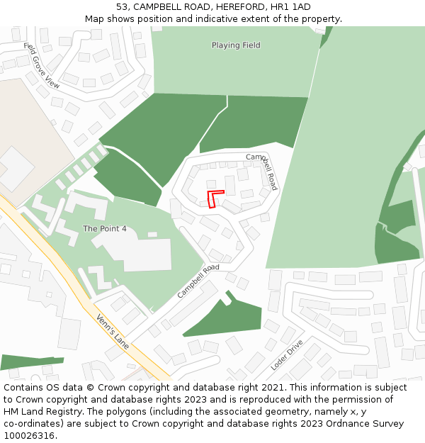 53, CAMPBELL ROAD, HEREFORD, HR1 1AD: Location map and indicative extent of plot