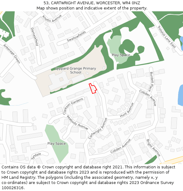53, CARTWRIGHT AVENUE, WORCESTER, WR4 0NZ: Location map and indicative extent of plot