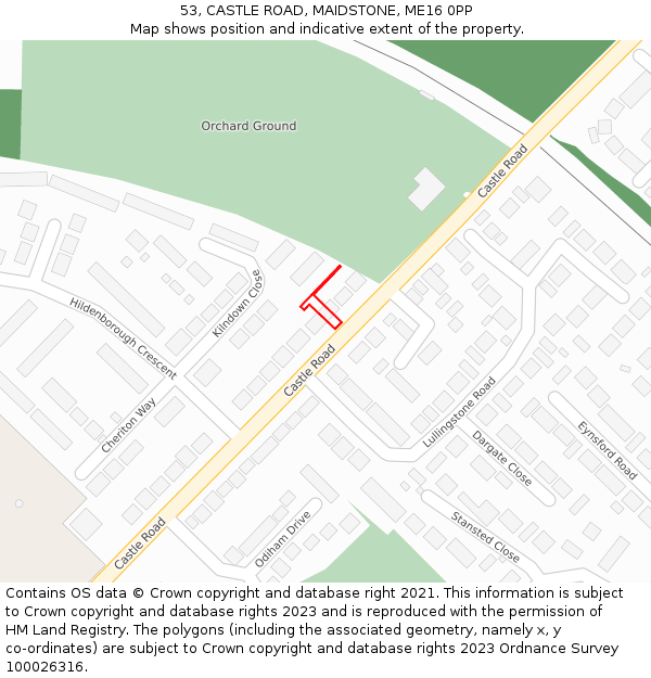 53, CASTLE ROAD, MAIDSTONE, ME16 0PP: Location map and indicative extent of plot