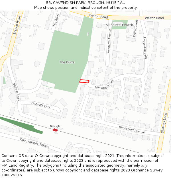 53, CAVENDISH PARK, BROUGH, HU15 1AU: Location map and indicative extent of plot