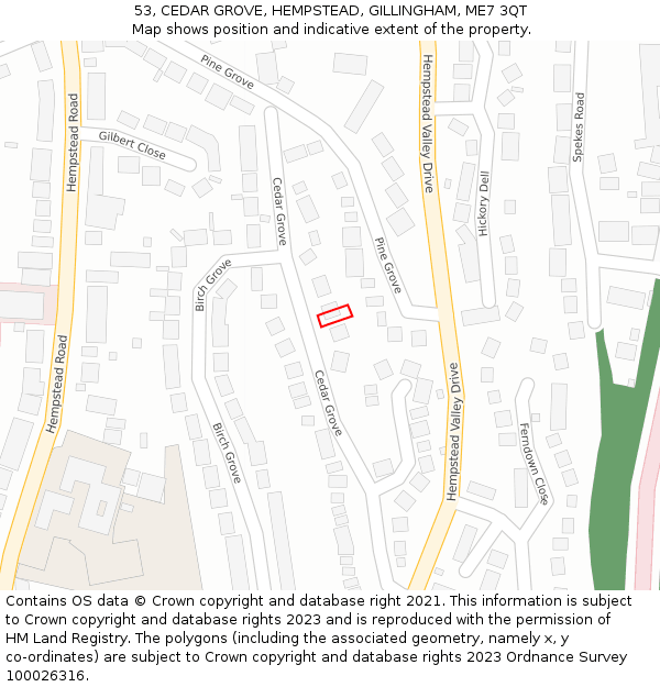 53, CEDAR GROVE, HEMPSTEAD, GILLINGHAM, ME7 3QT: Location map and indicative extent of plot
