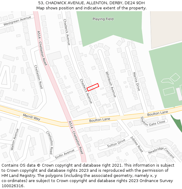 53, CHADWICK AVENUE, ALLENTON, DERBY, DE24 9DH: Location map and indicative extent of plot