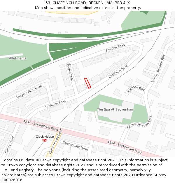 53, CHAFFINCH ROAD, BECKENHAM, BR3 4LX: Location map and indicative extent of plot