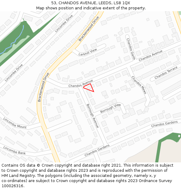 53, CHANDOS AVENUE, LEEDS, LS8 1QX: Location map and indicative extent of plot