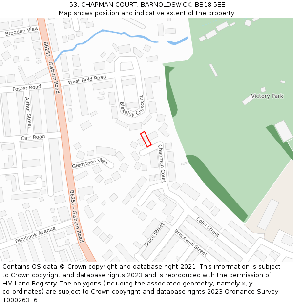 53, CHAPMAN COURT, BARNOLDSWICK, BB18 5EE: Location map and indicative extent of plot