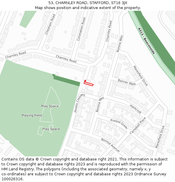 53, CHARNLEY ROAD, STAFFORD, ST16 3JX: Location map and indicative extent of plot