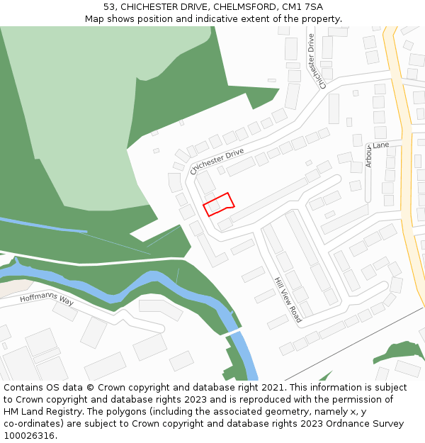 53, CHICHESTER DRIVE, CHELMSFORD, CM1 7SA: Location map and indicative extent of plot
