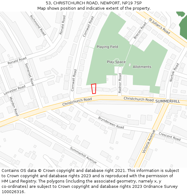 53, CHRISTCHURCH ROAD, NEWPORT, NP19 7SP: Location map and indicative extent of plot