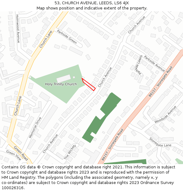 53, CHURCH AVENUE, LEEDS, LS6 4JX: Location map and indicative extent of plot