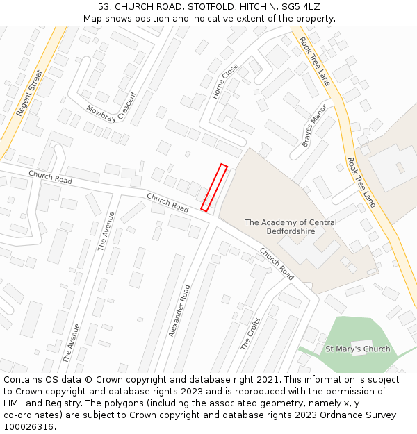 53, CHURCH ROAD, STOTFOLD, HITCHIN, SG5 4LZ: Location map and indicative extent of plot