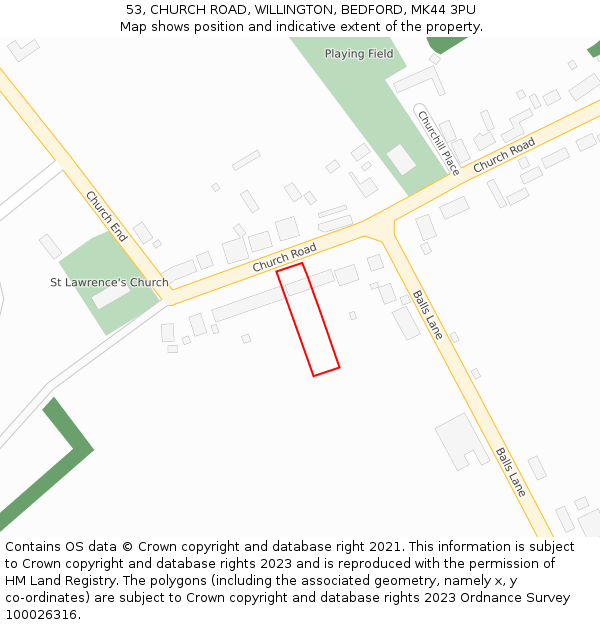 53, CHURCH ROAD, WILLINGTON, BEDFORD, MK44 3PU: Location map and indicative extent of plot