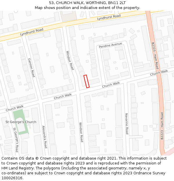 53, CHURCH WALK, WORTHING, BN11 2LT: Location map and indicative extent of plot
