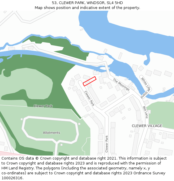 53, CLEWER PARK, WINDSOR, SL4 5HD: Location map and indicative extent of plot