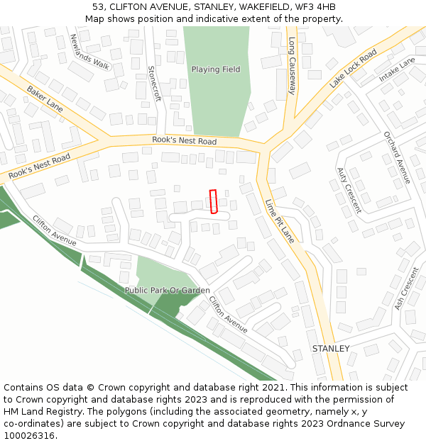 53, CLIFTON AVENUE, STANLEY, WAKEFIELD, WF3 4HB: Location map and indicative extent of plot