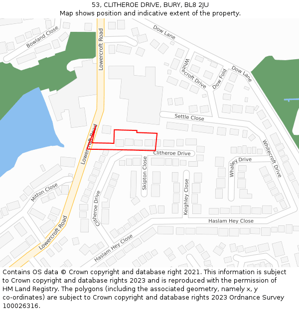 53, CLITHEROE DRIVE, BURY, BL8 2JU: Location map and indicative extent of plot