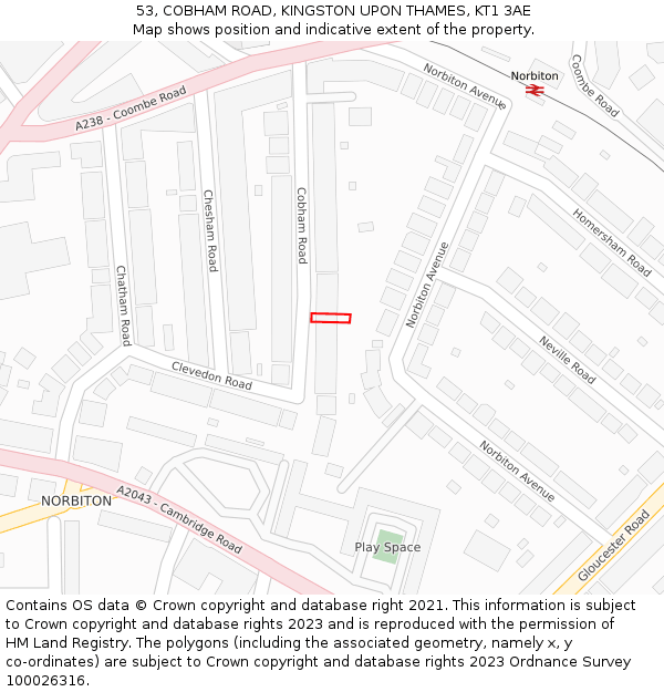 53, COBHAM ROAD, KINGSTON UPON THAMES, KT1 3AE: Location map and indicative extent of plot