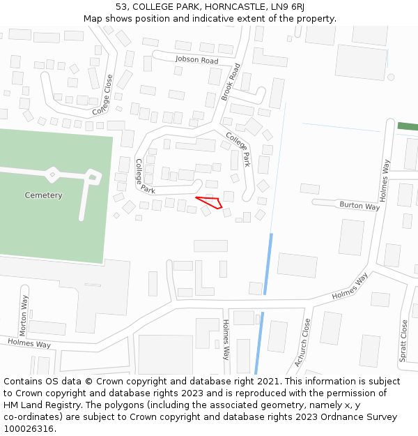 53, COLLEGE PARK, HORNCASTLE, LN9 6RJ: Location map and indicative extent of plot