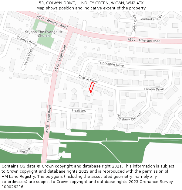 53, COLWYN DRIVE, HINDLEY GREEN, WIGAN, WN2 4TX: Location map and indicative extent of plot