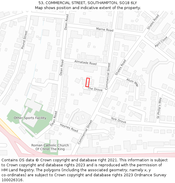 53, COMMERCIAL STREET, SOUTHAMPTON, SO18 6LY: Location map and indicative extent of plot