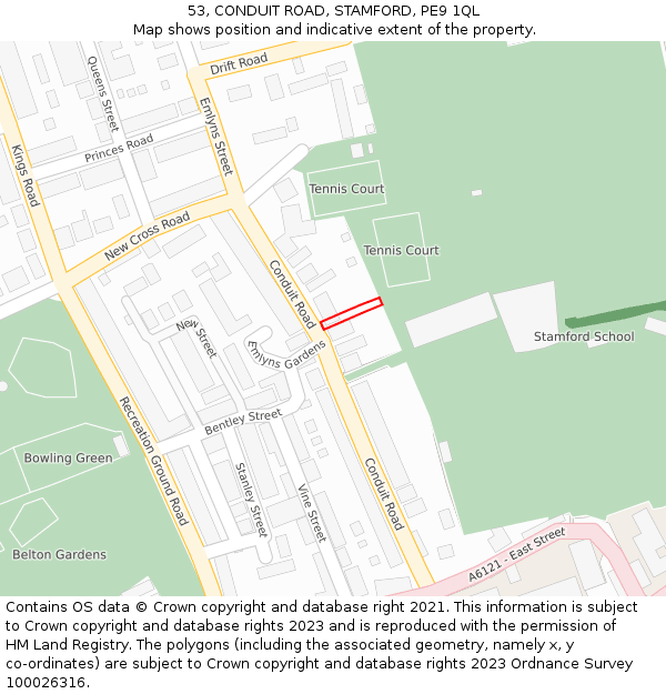 53, CONDUIT ROAD, STAMFORD, PE9 1QL: Location map and indicative extent of plot
