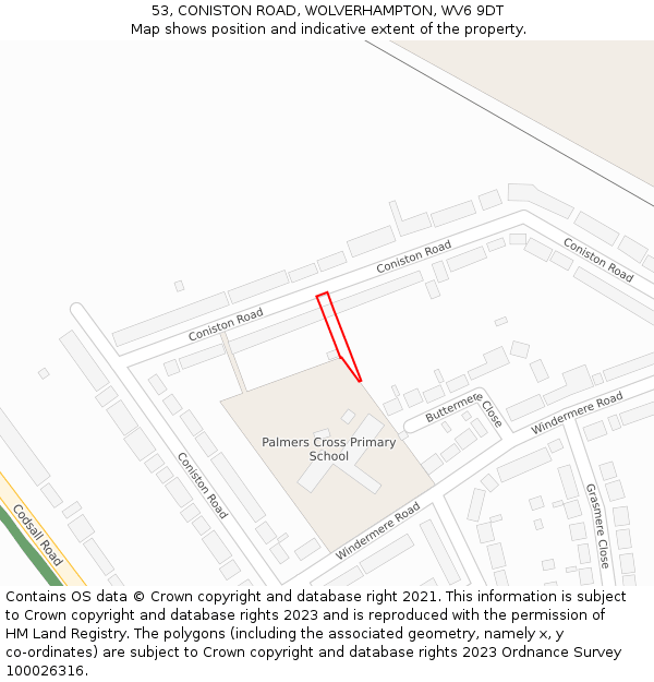 53, CONISTON ROAD, WOLVERHAMPTON, WV6 9DT: Location map and indicative extent of plot