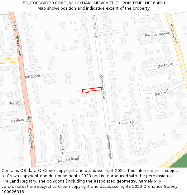 53, CORNMOOR ROAD, WHICKHAM, NEWCASTLE UPON TYNE, NE16 4PU: Location map and indicative extent of plot